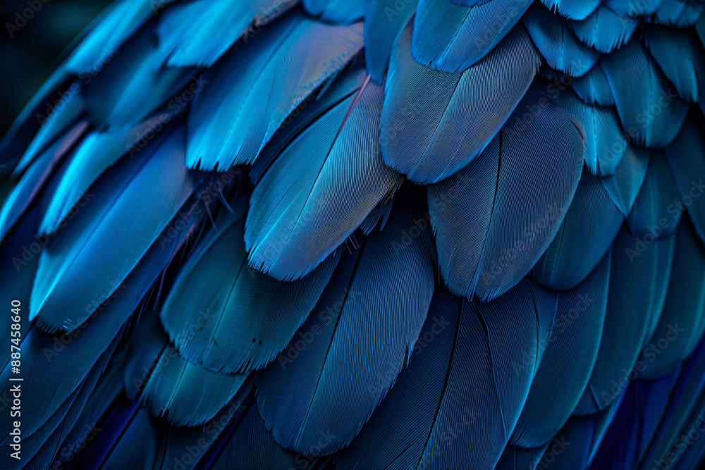 Beautiful blue color fashion background, close up of beautiful parrot feathers in the dark, texture wallpaper with copy space for text and design, abstract creative art concept. Beautiful blue color fashion background, close up of beautiful parrot feathers in the dark, texture wallpaper with copy space for text and design, abstract creative art concept.