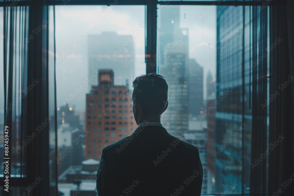 Businessman Contemplating Cityscape from Office
Businessman Contemplating Cityscape from Office
