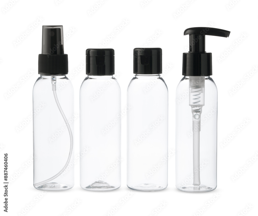 Clear Plastic Bottles With Black Caps for Travel and Personal Use Clear Plastic Bottles With Black Caps for Travel and Personal Use