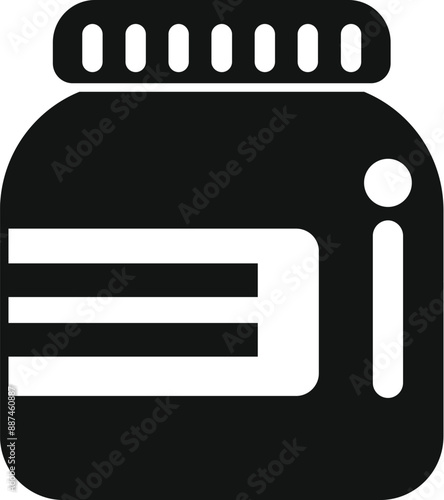 Black and white icon of a sports nutrition container, suggesting protein powder, weight gainer, or other fitness supplements