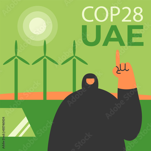 Illustration of the 2023 United Nations Climate Change Conference COP28 UAE. Flat vector illustration. photo