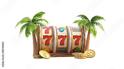 summer themed 3d casino slots reel, transparent background photo