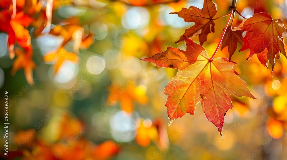bright autumn colored fall leaf branch on blurred abstract background banner with space for text or product bright autumn colored fall leaf branch on blurred abstract background banner with space for text or product