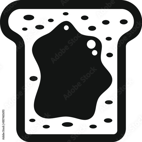 Black and white icon of a slice of toast with jam dripping on it