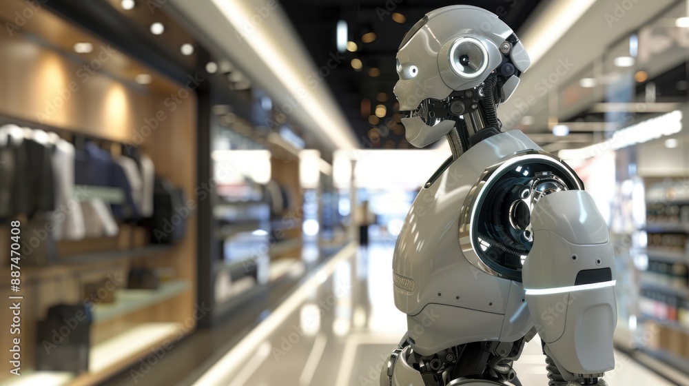 Human robot providing customer service in a retail store Human robot providing customer service in a retail store
