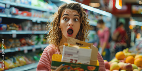 A consumer surprised at a store checkout
