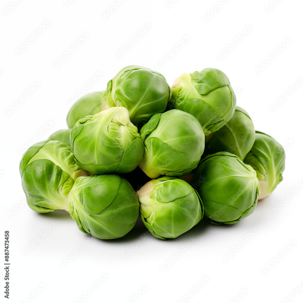 Fototapeta premium Close-Up Of Fresh Green Brussels Sprouts On White Background