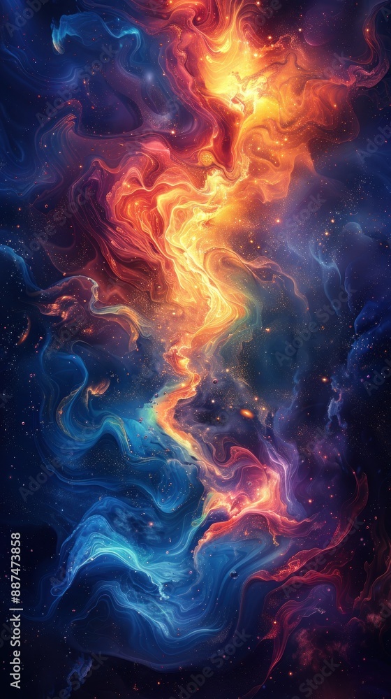 Fototapeta premium Fiery and cool cosmic swirl forming an abstract blend