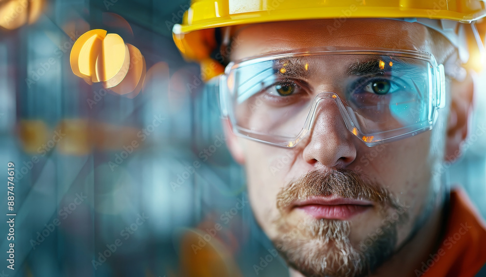 Portrait of a Construction Worker with Safety Gear on Scaffolding Site Portrait of a Construction Worker with Safety Gear on Scaffolding Site