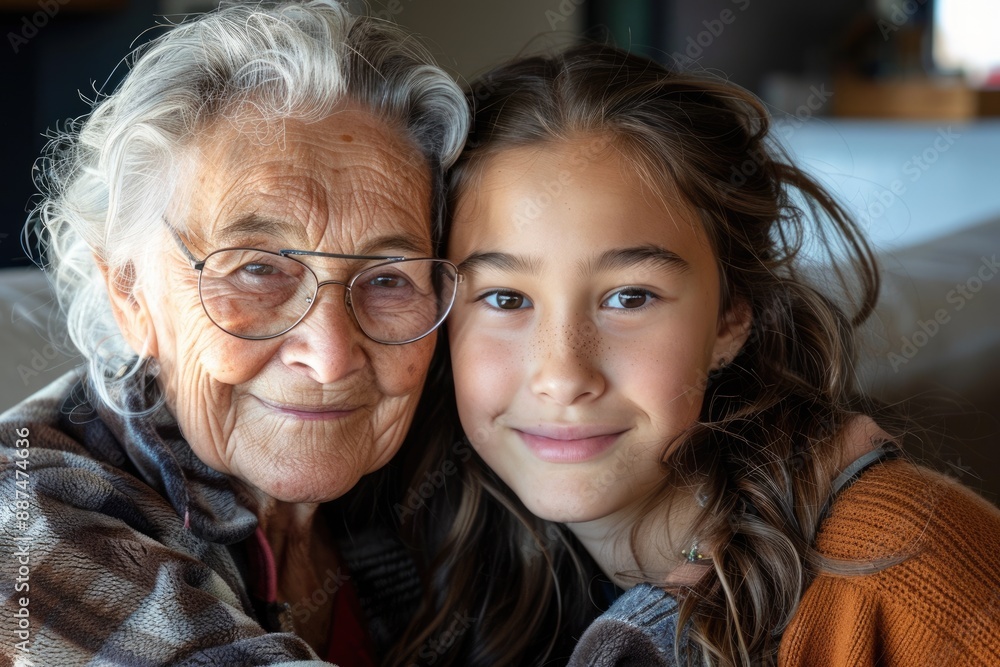 Grandmother and granddaughter taking a photo together Grandmother and granddaughter taking a photo together