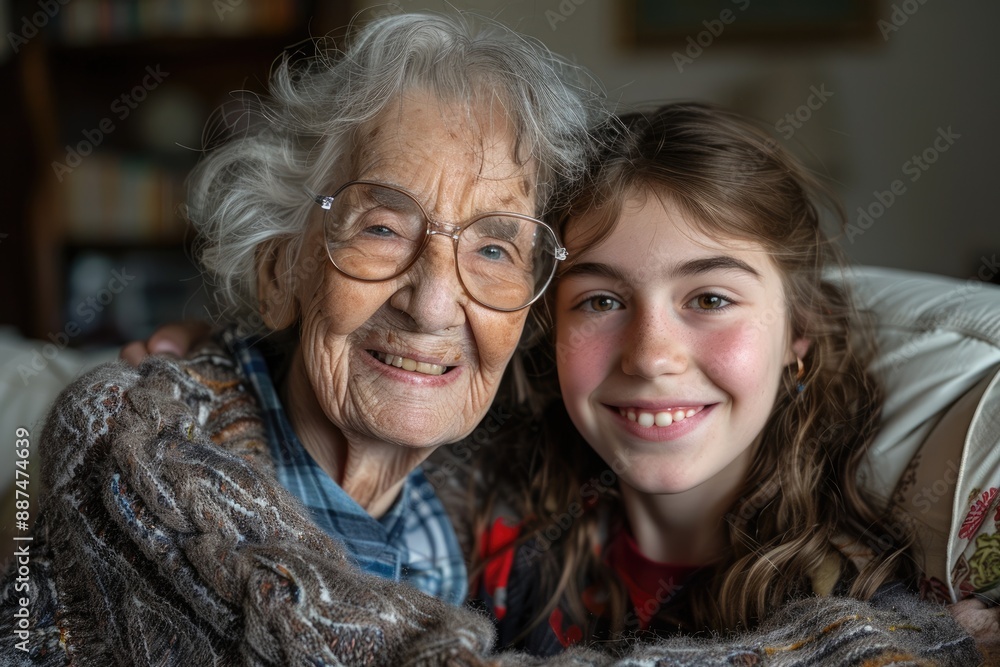 Grandmother and granddaughter taking a photo together Grandmother and granddaughter taking a photo together