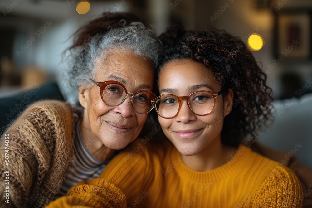 Grandmother and granddaughter taking a photo together Grandmother and granddaughter taking a photo together