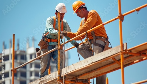 Wallpaper Mural Busy Construction Site with Workers on Scaffolding in Front of Modern Building Torontodigital.ca