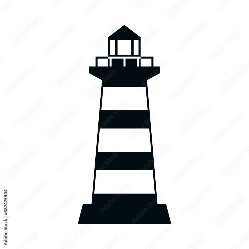 The lighthouse icon. The black silhouette of the lighthouse. Maritime navigation. Vector illustration isolated on a white background for design and web. The lighthouse icon. The black silhouette of the lighthouse. Maritime navigation. Vector illustration isolated on a white background for design and web.