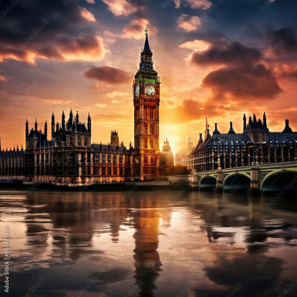 the AI Image Generator, Big Ben and Westminster palace at sunset in London, Great Britain the AI Image Generator, Big Ben and Westminster palace at sunset in London, Great Britain