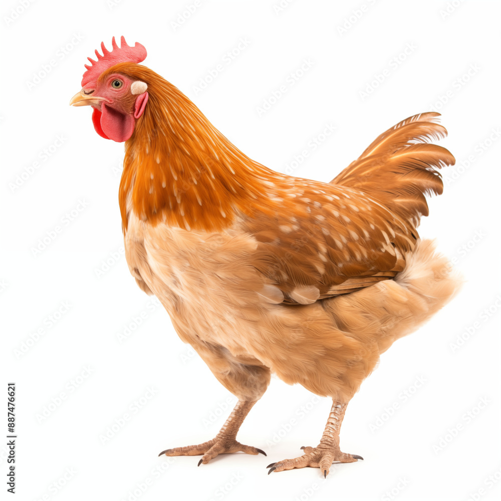 Fototapeta premium Golden Hen with White Spots on White Background