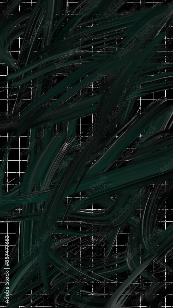 Obraz premium dark jungle green and white abstract paint swirl wallpaper background. 4k full hd abstract wallpaper backdrop on an a deep dark midnight black background