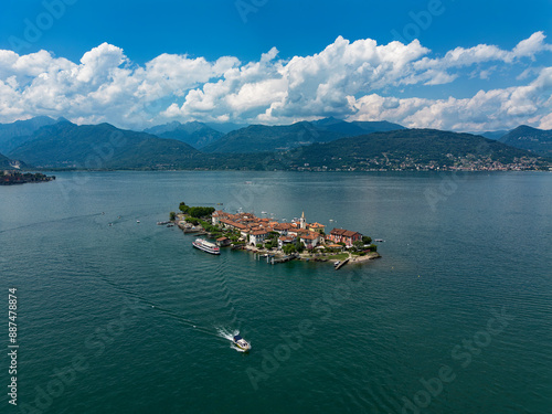 Aerial view of Borromeo islands on Lake Maggione photo