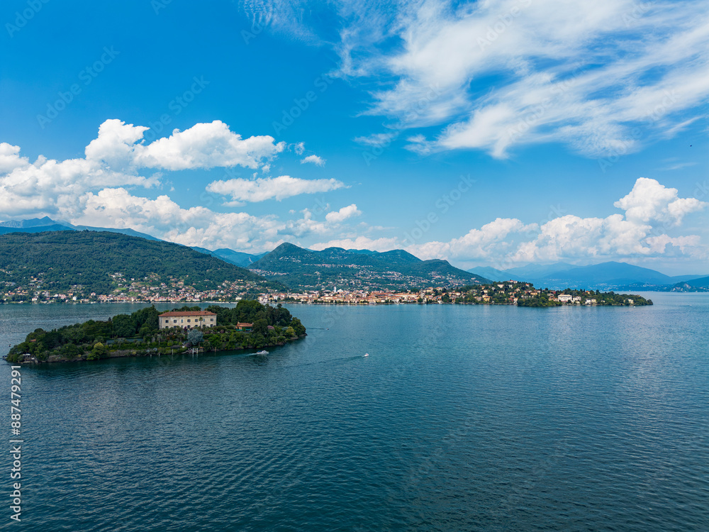 Aerial view of Borromeo islands on Lake Maggione Aerial view of Borromeo islands on Lake Maggione