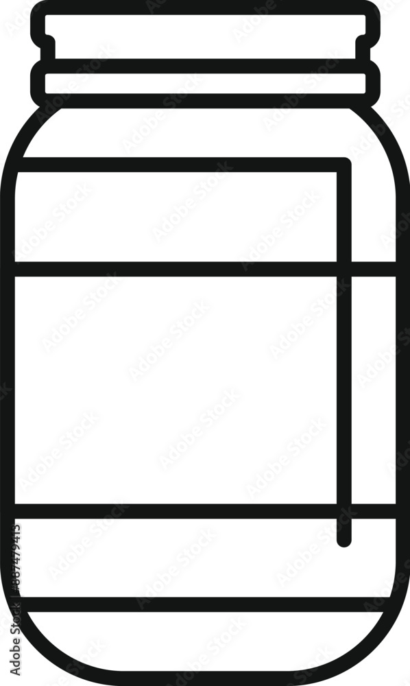Simple line drawing of a closed empty glass jar with lid for pickled food Simple line drawing of a closed empty glass jar with lid for pickled food