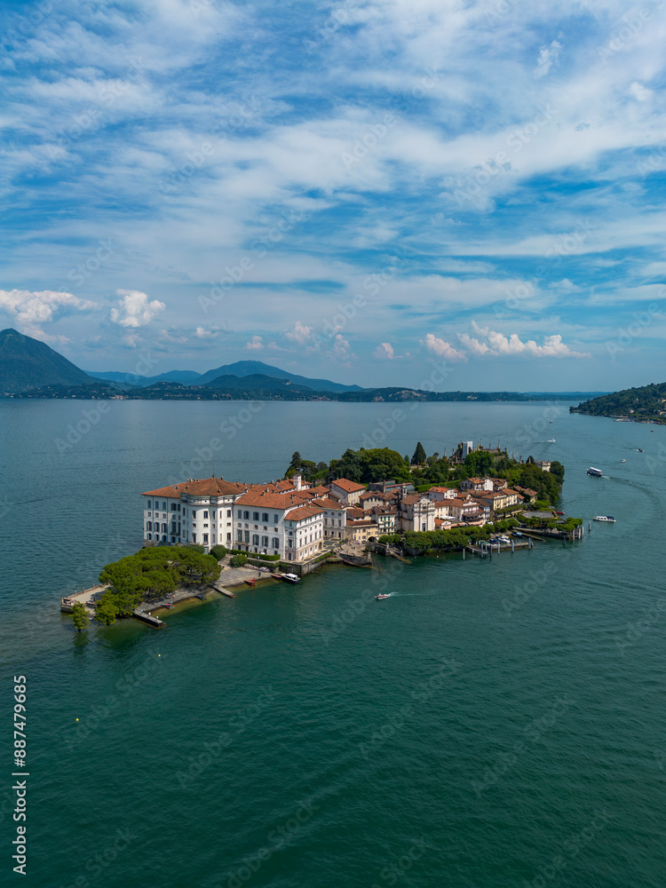 Aerial view of Borromeo islands on Lake Maggione Aerial view of Borromeo islands on Lake Maggione
