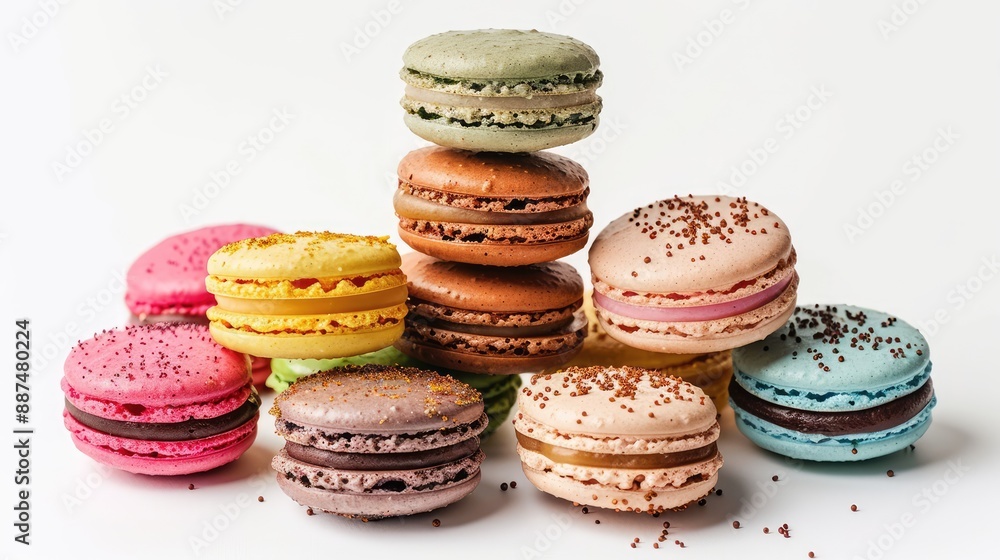 A stack of colorful macarons, isolated on a white background, with each macaron showcasing a different flavor and hue --ar 16:9 Job ID: 3aacc30d-d417-42a7-98f3-e55cac643e63 A stack of colorful macarons, isolated on a white background, with each macaron showcasing a different flavor and hue --ar 16:9 Job ID: 3aacc30d-d417-42a7-98f3-e55cac643e63