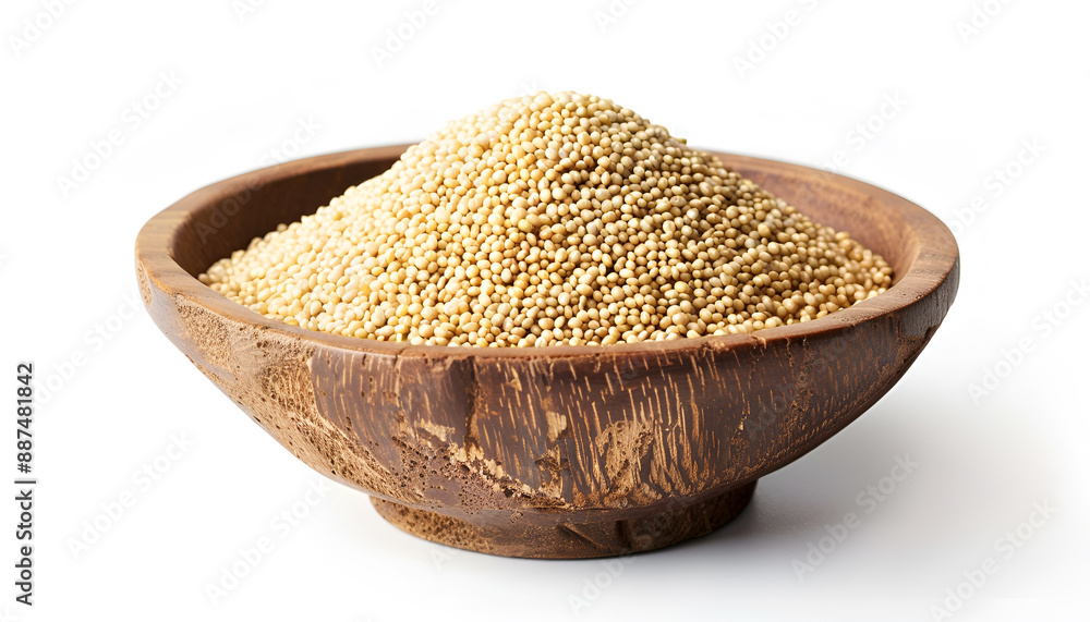 Dry millet seeds in bowl isolated on white Dry millet seeds in bowl isolated on white