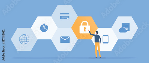 flat vector illustration business data security and data protection design concept