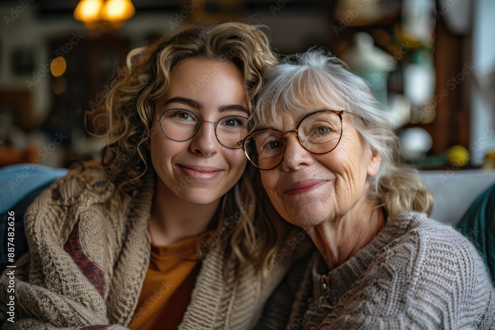 Grandmother and granddaughter taking a photo together Grandmother and granddaughter taking a photo together