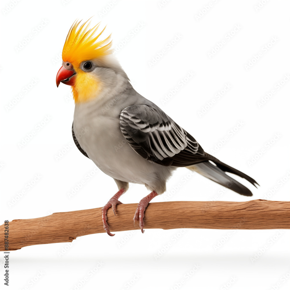 Yellow-Crested Cockatiel Perching on Wooden Stick Yellow-Crested Cockatiel Perching on Wooden Stick
