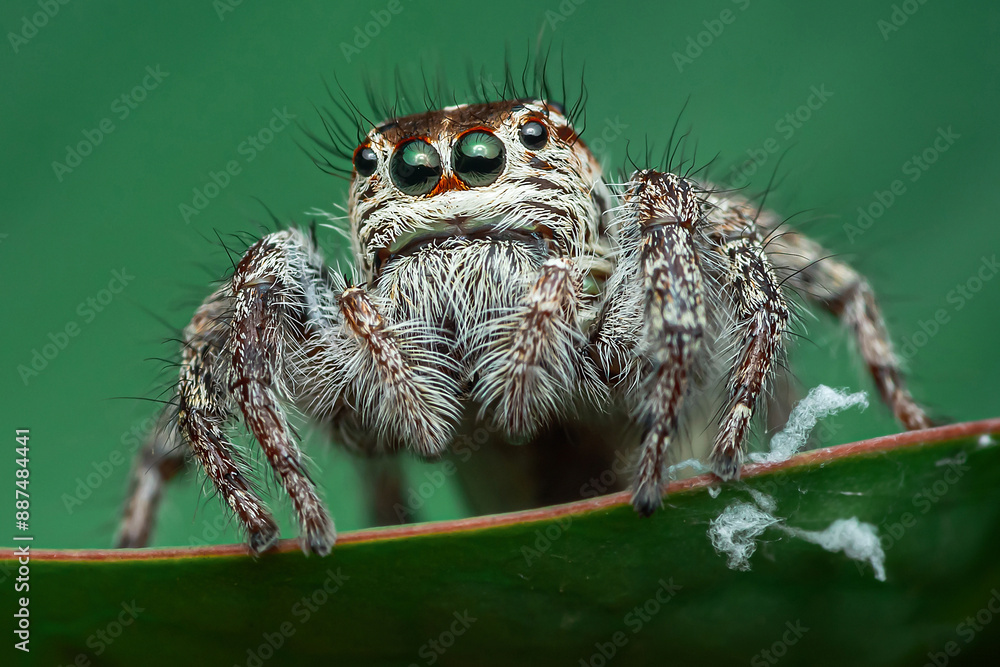 Jumping spider on green leaf. Jumping spider on green leaf.