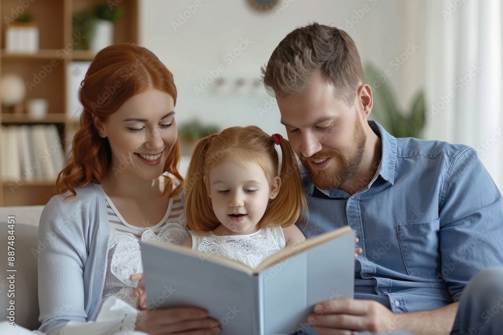 Couples educate their children to read books at home Couples educate their children to read books at home