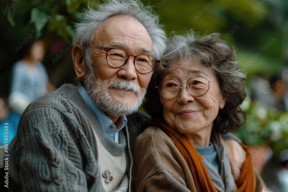 An elderly couple sitting on a park bench An elderly couple sitting on a park bench