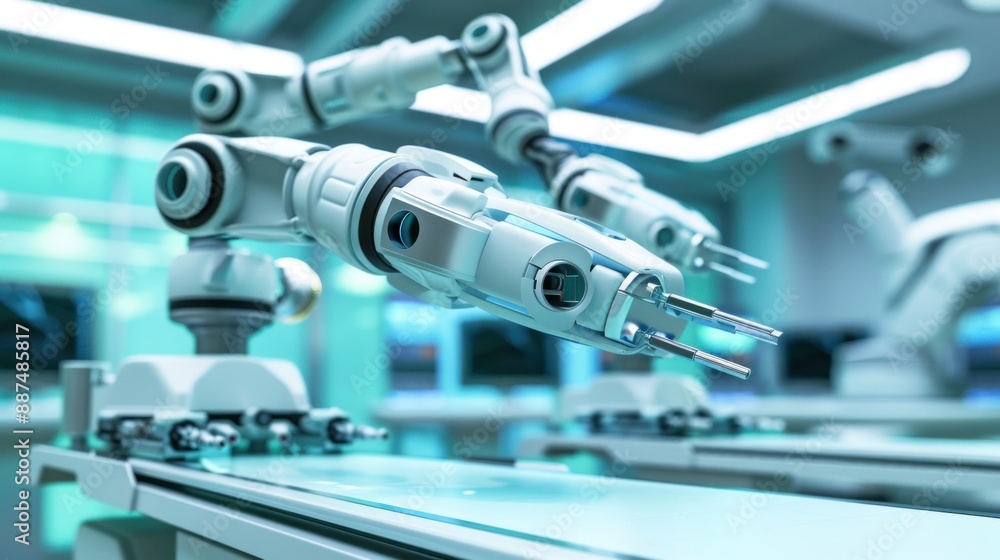 Robot surgery enhancing precision in minimally invasive procedures with minimalist background Robot surgery enhancing precision in minimally invasive procedures with minimalist background