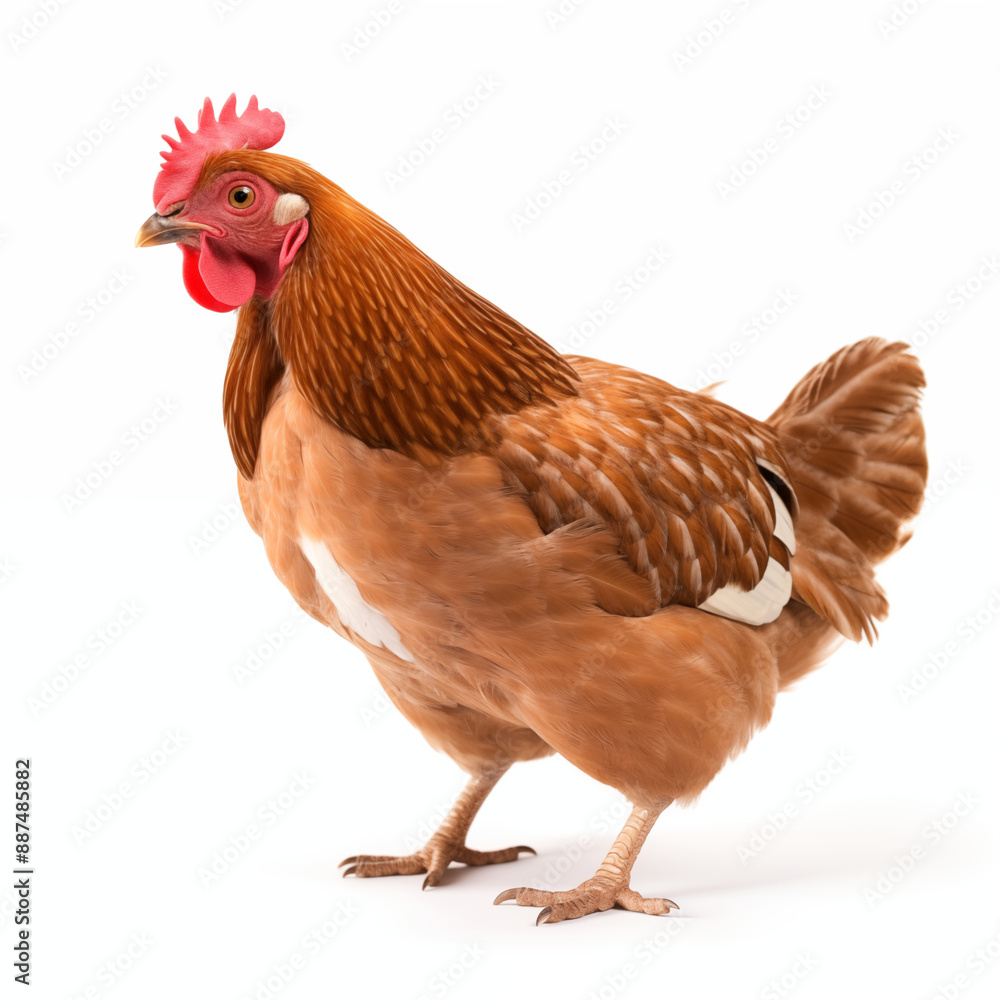 Fototapeta premium Brown Hen Standing on White Background