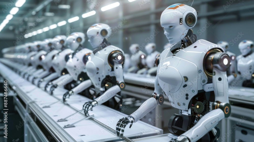 Robots working on an assembly line in a factory Robots working on an assembly line in a factory