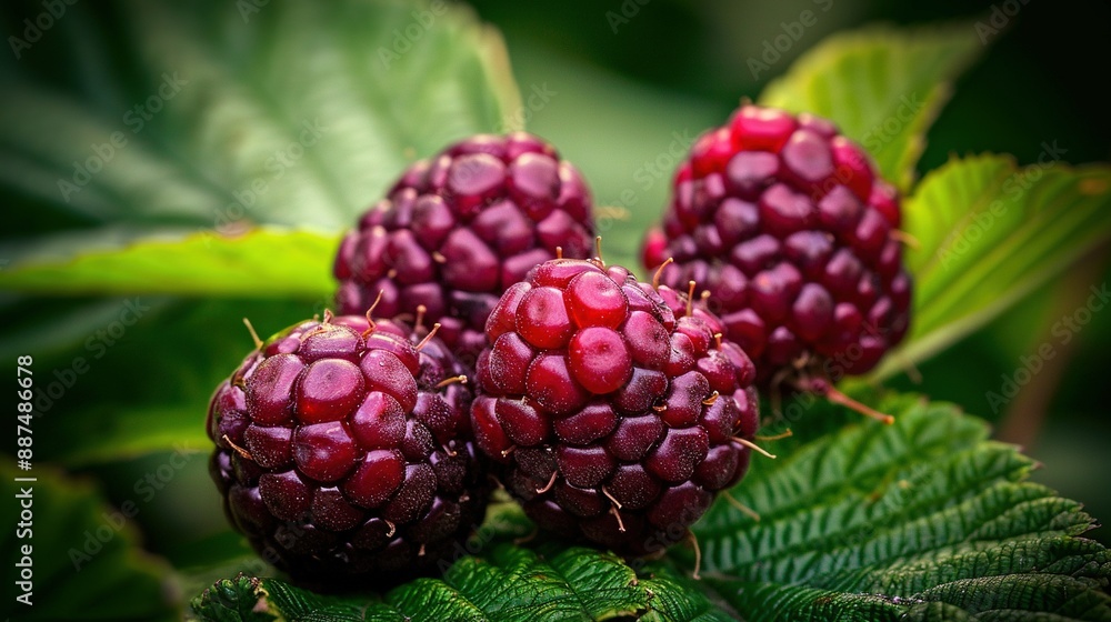 Raspberries on a green leafy tree with a nearby bush Raspberries on a green leafy tree with a nearby bush
