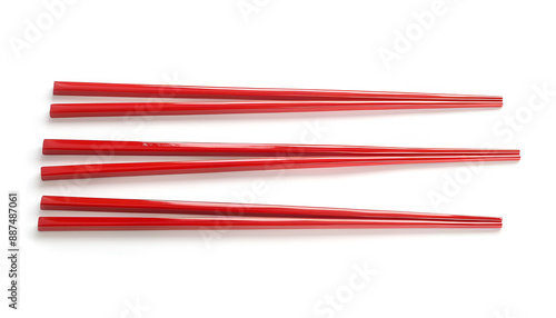 Collage with red chopsticks isolated on white