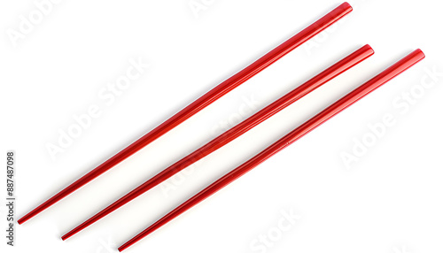 Collage with red chopsticks isolated on white