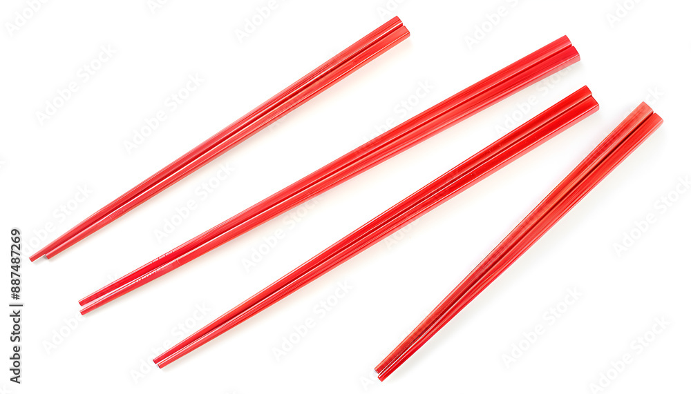 Collage with red chopsticks isolated on white Collage with red chopsticks isolated on white
