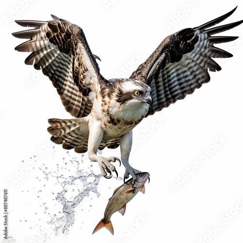 Osprey Catching A Fish Mid-Air With Water Splashing Around Its Talons