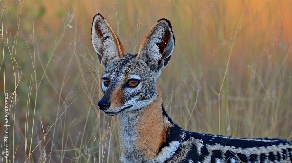 Close-up of a small animal in a field of tall grass, with brown and black stripes on its face Close-up of a small animal in a field of tall grass, with brown and black stripes on its face