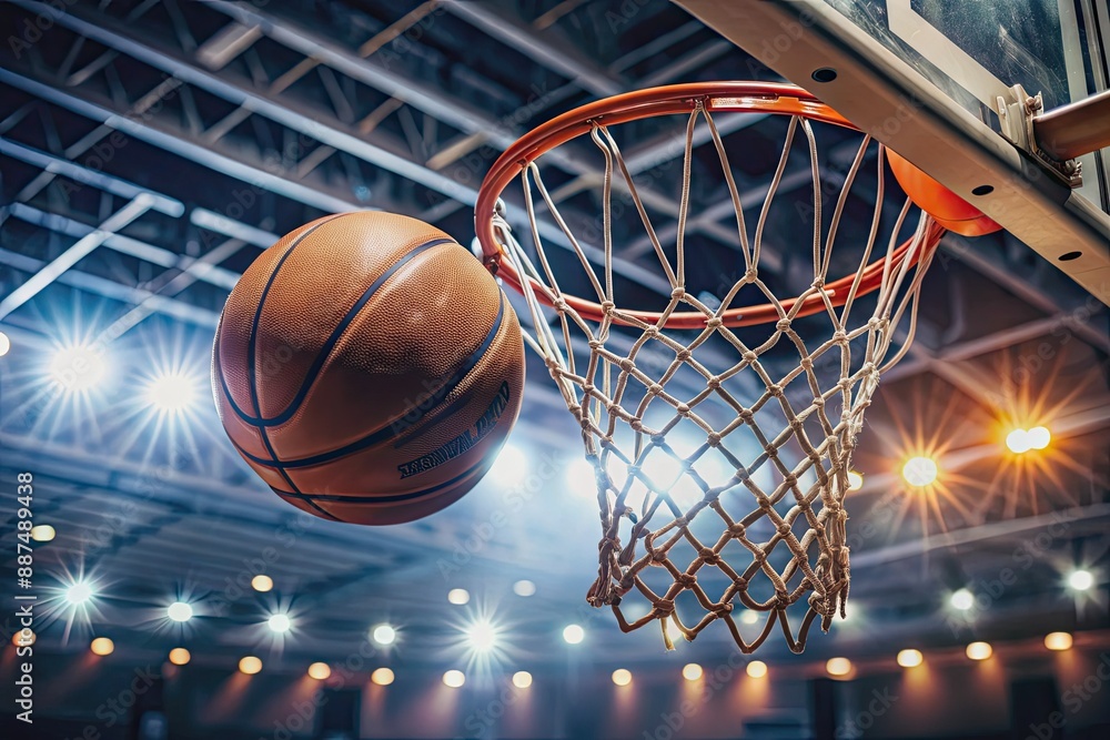 Basketball hoop and ball, scoring points in basketball game close up. Generative ai Basketball hoop and ball, scoring points in basketball game close up. Generative ai