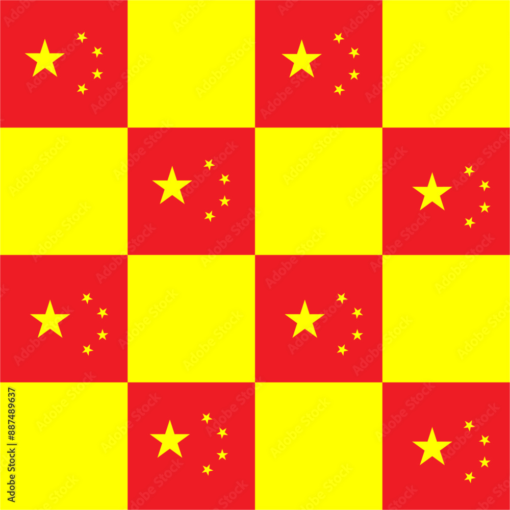 Red, Yellow, Star China Seamless Checkered Pattern Red, Yellow, Star China Seamless Checkered Pattern
