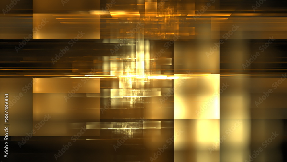 Digital abstract geometric pattern of gold and brown rectangles. Hi tech digital interior Abstract data center server. Pattern creates sense of depth and movement. 3d render Digital abstract geometric pattern of gold and brown rectangles. Hi tech digital interior Abstract data center server. Pattern creates sense of depth and movement. 3d render