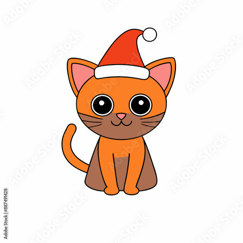 Vector illustration of a cute cat in a Halloween hat with Christmas themes on a white background perfect for festive designs