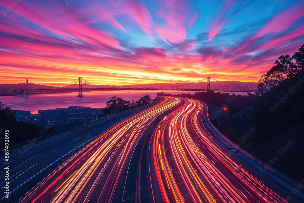 In the evening, the road leading to the city In the evening, the road leading to the city