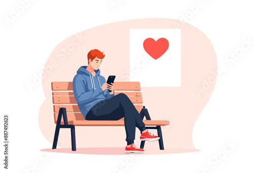 Young Man Texting on Phone Outside