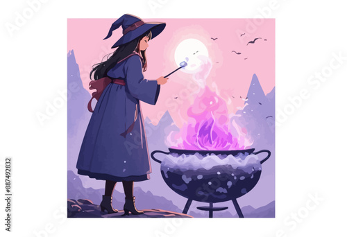 Witch's Cauldron: A Pink and Purple Fantasy Illustration