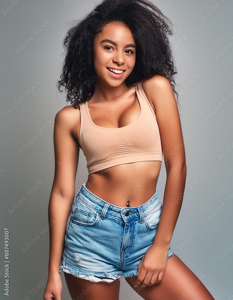 Woman Showcasing Her Slim Fit Body in Denim Shorts Woman Showcasing Her Slim Fit Body in Denim Shorts
